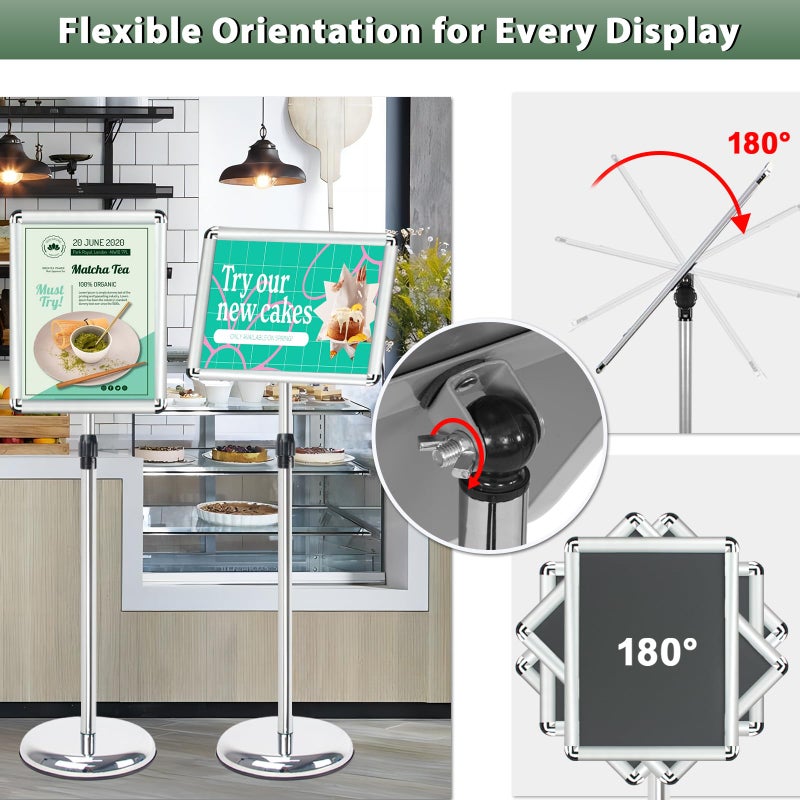 Mutualsign Poster Stand Holder Adjustable Pedestal Floor Standing Sign Holder Vertical and Horizontal View Sign Display, Aluminum Snap Open Frame with Safety Corner (Sliver-8.5x11) - Image 4